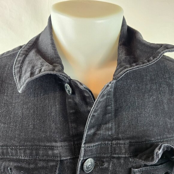 True Religion Jacket Mens Large Black Denim Trucker Casual Rocker Grunge Stretch - Picture 2 of 11